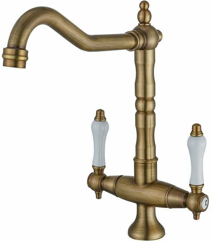 Küchenarmatur im Antik-Stil, 360° schwenkbar, Doppelgriff aus Messing mit hohem Auslauf