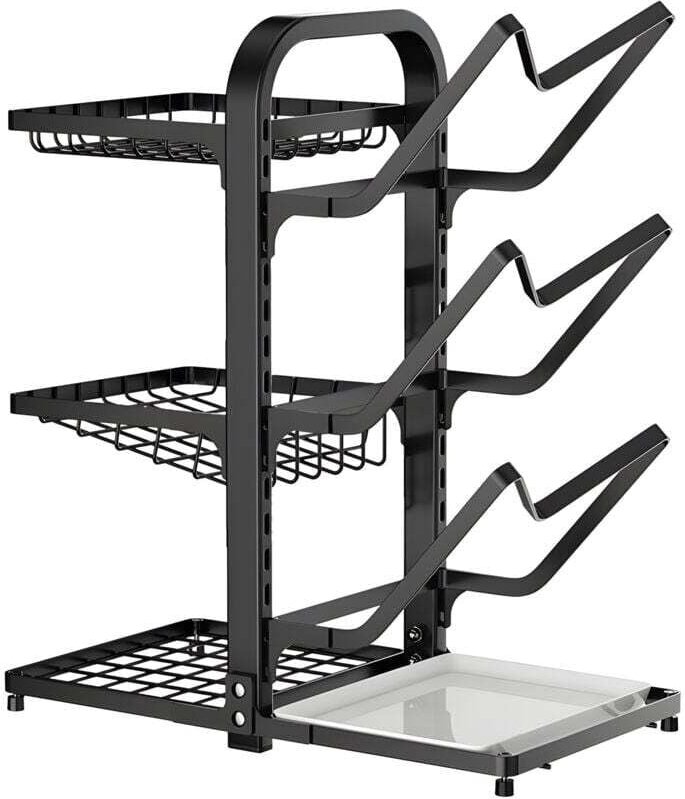 Vtizikl Rack à épices et à couvercles de casserole en acier au carbone - Étagère à assiettes et à épices pour placard, 2...