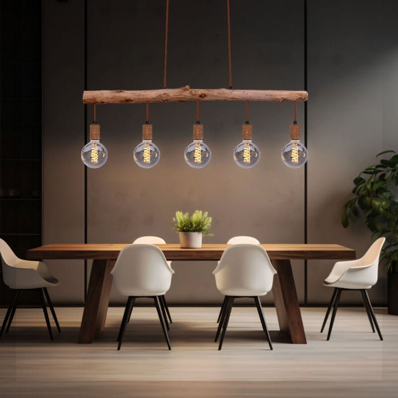 Retro Pendel Decken Lampe Wohn Zimmer Holz Balken Hänge Leuchte Höhenverstellbar rost-farben