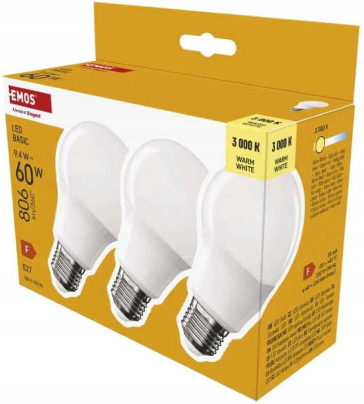3er-Set Energiespar-LED-Lampen E27, warmweiß, 9,4 W, 806 lm