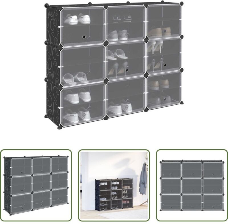 vidaXL Stauraum - Regalsystem mit 9 Würfeln und Türen Schwarz PP