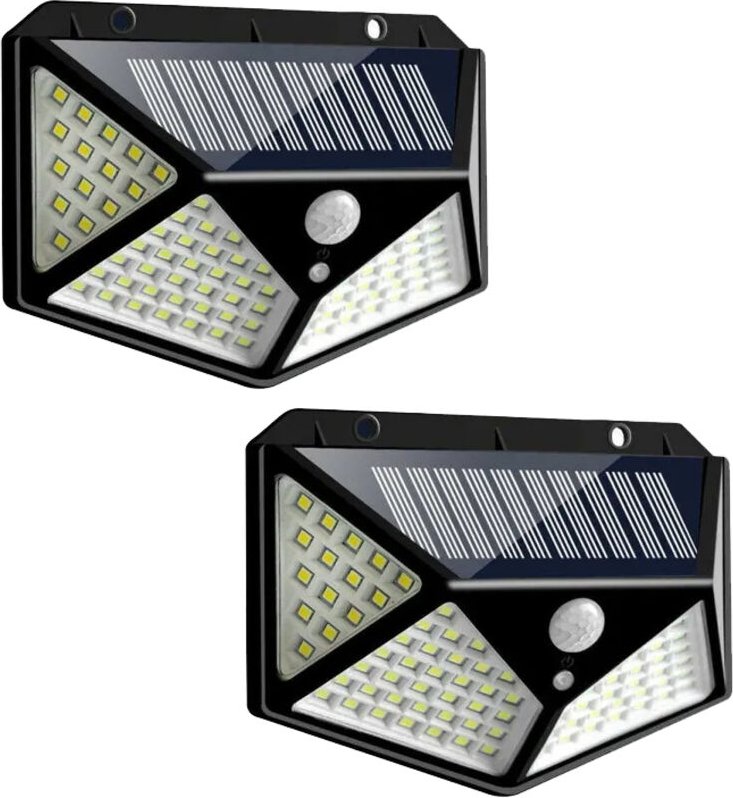 2 Stück 100 LED Solar-Wandleuchten, wasserdicht, mit Bewegungsmelder, solarbetriebene Straßenleuchte