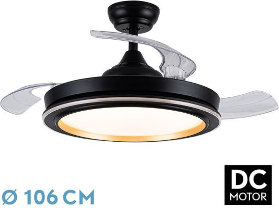 Abrila - Ventilator DC PICOLO de Decke mit threeBlades in Schwarz und Gold mit Licht mit 6 einstellbaren Geschwindigkeit...