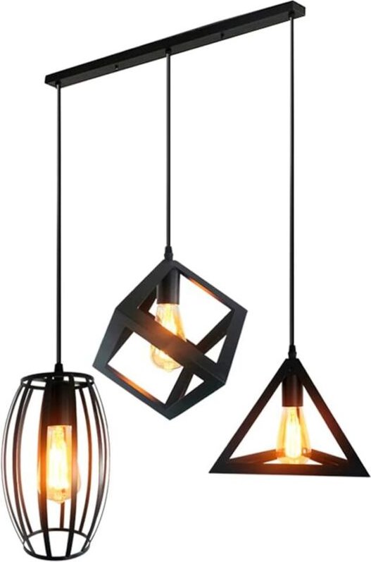 3 Flammig Pendelleuchte Vintage aus Metall Eisen E27 WürfelDesign Lampenschirm, Höhenverstellbar für Schlafzimmer, Wohnz...