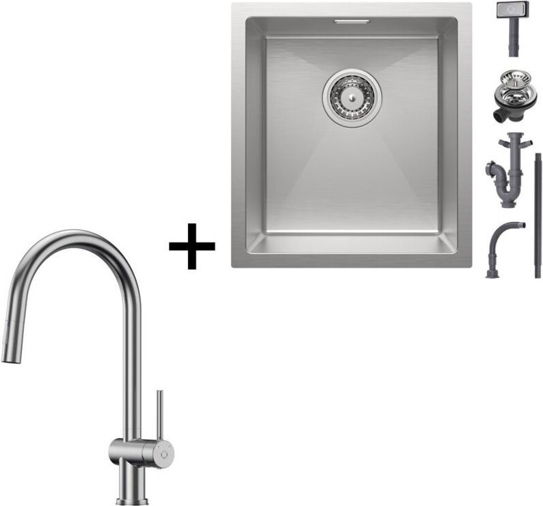 CECIPA Edelstahlspüle 40 x 44 CM Küchenspüle Unterbauwaschbecken gebürstete + 42.5cm Küchenarmatur ausziehbarer Küchenar...