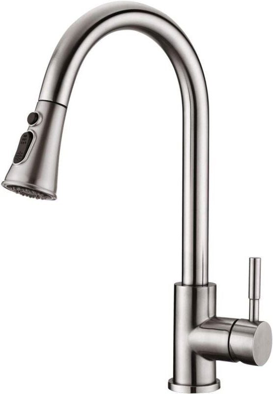 Küchenarmatur – 360° drehbare Küchenarmatur mit ausziehbarer Brause, Edelstahl-Spültischarmatur (Nickel gebürstet)