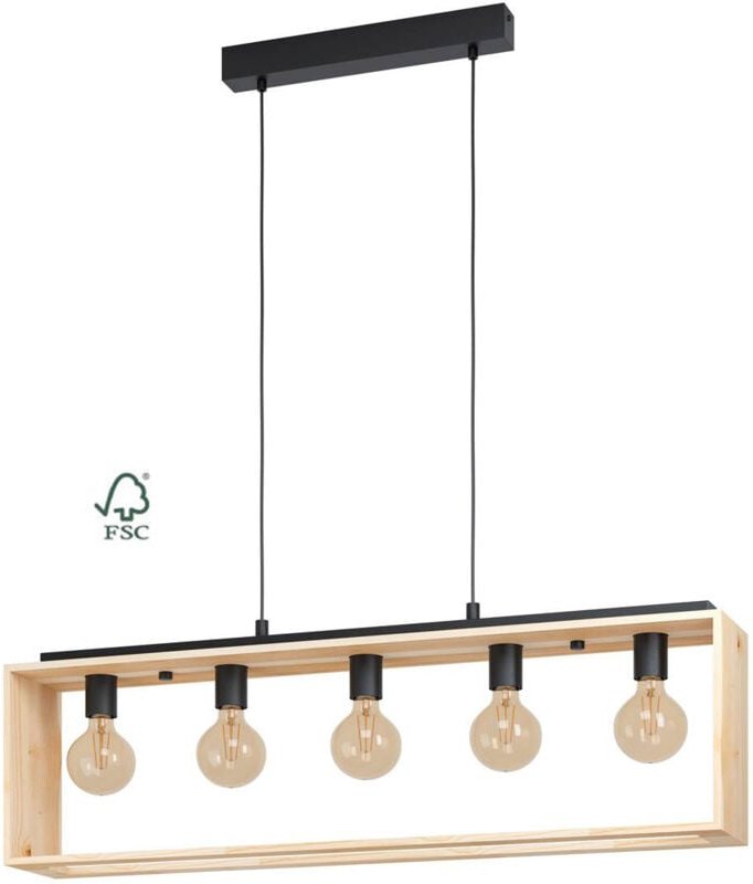Pendelleuchte Famborough schwarz-natur 100 x 16 cm 5-flammig E27 Pendelleuchte - Eglo