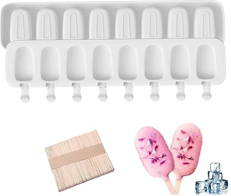 Ersandy - Silikon-Eisformen, Magnum-Kuchenform, 2 Stück + 50 Stück Eisstäbchen, selbstgemachtes Eis am Stiel, Bpa-freie,...