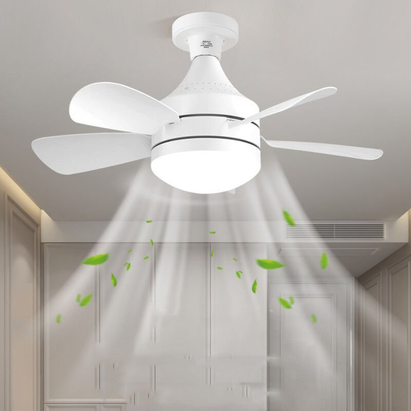 45 cm Deckenventilator mit Stecker, klein, leise, weiß, E27-Fassung, dreifarbige Beleuchtung, ohne Verlängerungskabel