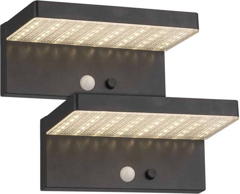 2er-Set estrella Equi Solar-Wandleuchten. 60W Präsenzmelder 3 Modi