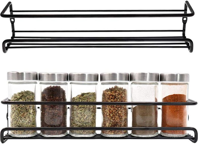 2 Stück wandmontierte Gewürzregale für die Küche, stanzfreie Lagerregale, Gewürzlager- und Abtropfregale