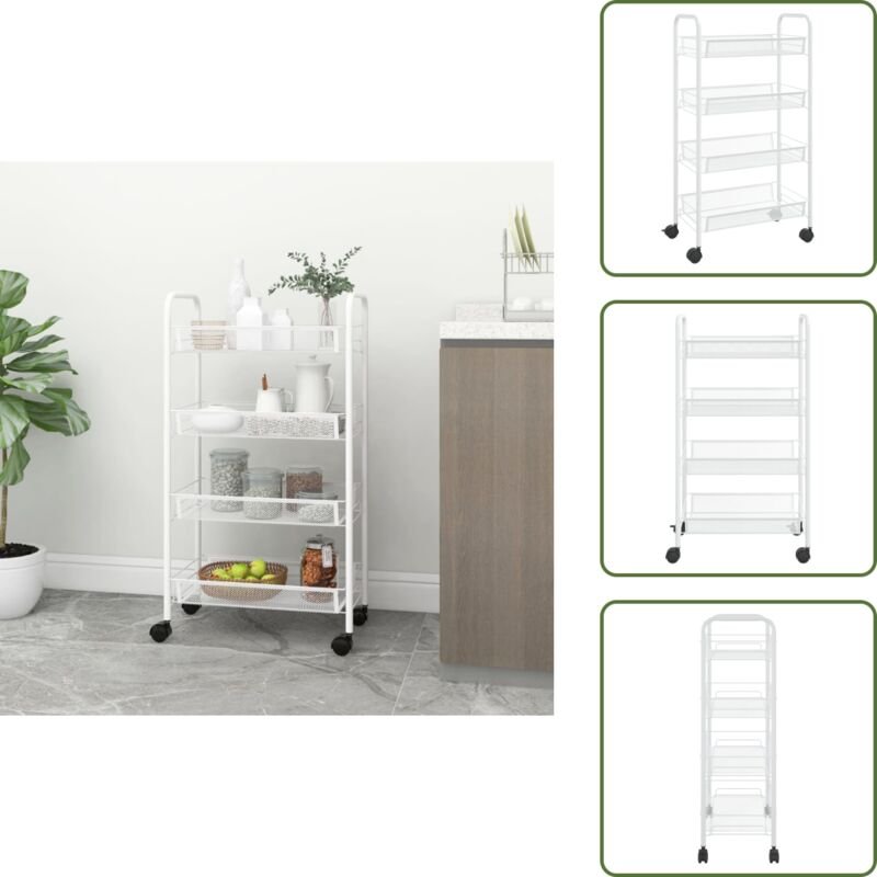 The Living Store Küchenwagen 4 Etagen Weiß 46x26x85 cm Eisen - 4 Etagen