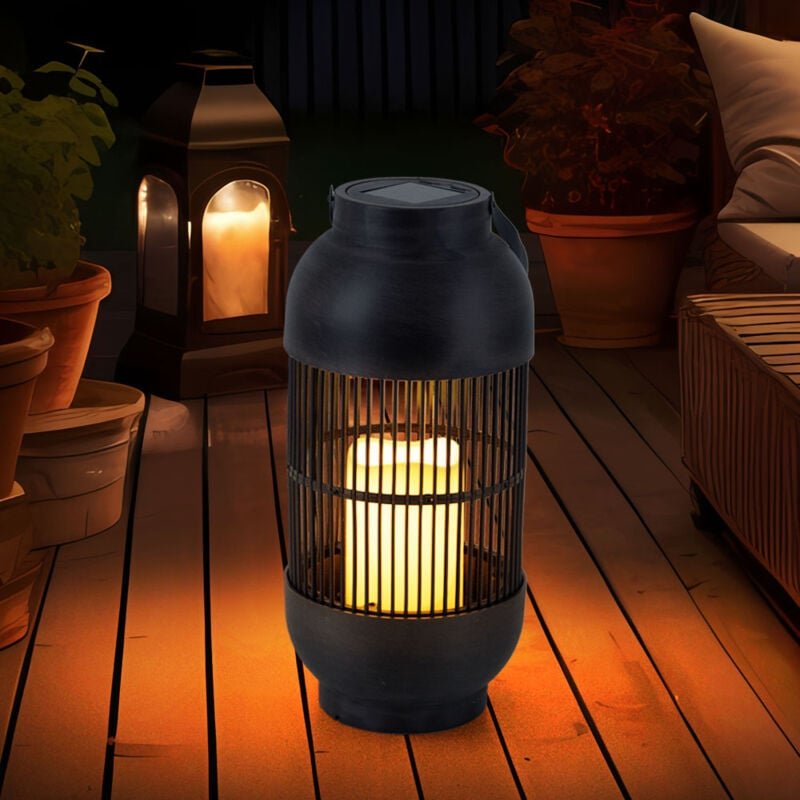 Solarleuchte Tischlampe Außenleuchte Laterne Kerze Gartenleuchte Terrassenlampe Flammeneffekt, Kunststoff schwarz, Akku,...