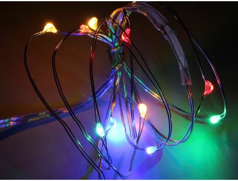 LED-Lichterkette, Silberdraht, 10 LEDs, bunt, Batteriebetrieb