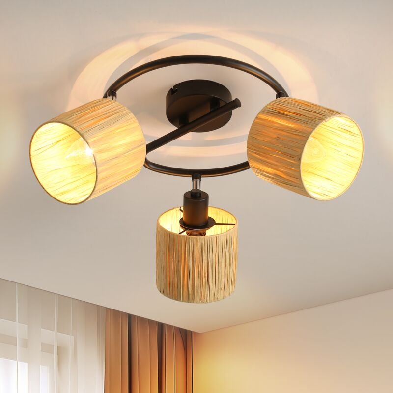 Deckenstrahler 3 Flammig Deckenleuchte Flur - Deckenlampe Vintage Strahler Innen Rund E14 Schwarz Natürlich Deckenspots ...