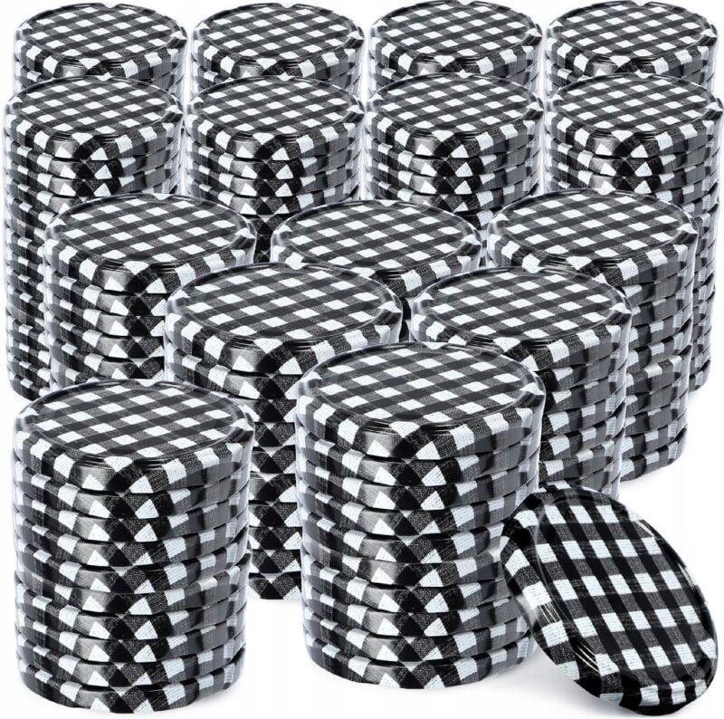 Kadax - Schraubdeckel fi82 mm, für Einmachgläser, 200 Stück, Schwarz kariert