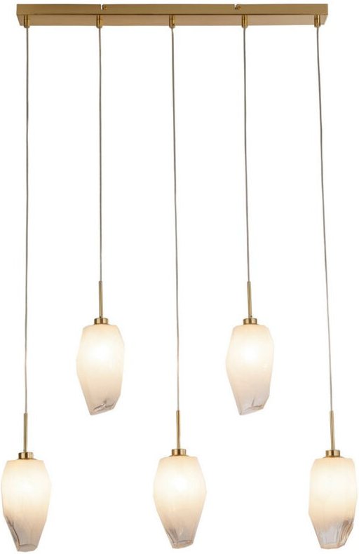 Searchlight Rocky Deckenpendel mit 5 Lichtern, satiniertes Messingmetall und Glas