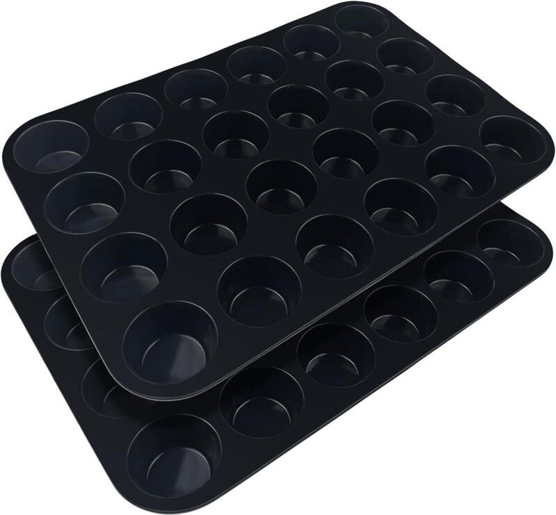 Set mit 2 wiederverwendbaren Mini-Silikonformen für Cupcakes und Brownies, 33 x 22 x 3 cm, schwarz