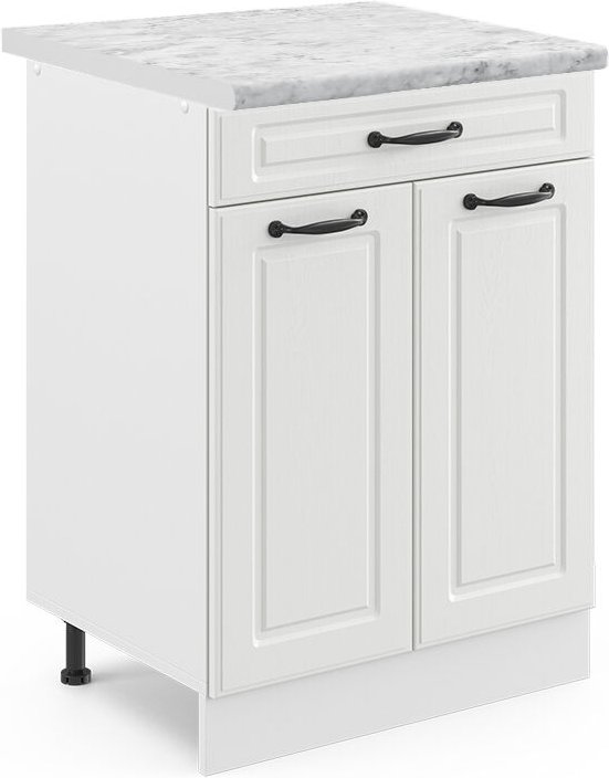 Küchenunterschrank R-Line, Weiß Landhaus, 60 cm mit Schublade, AP Marmor, Vicco