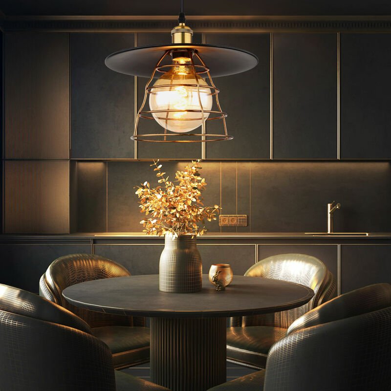 Hängeleuchte Küche Esstischleuchte Pendelleuchte Wohnzimmerlampe Industrial, Metall schwarz messing, 1x E27, DxH 30x 150...