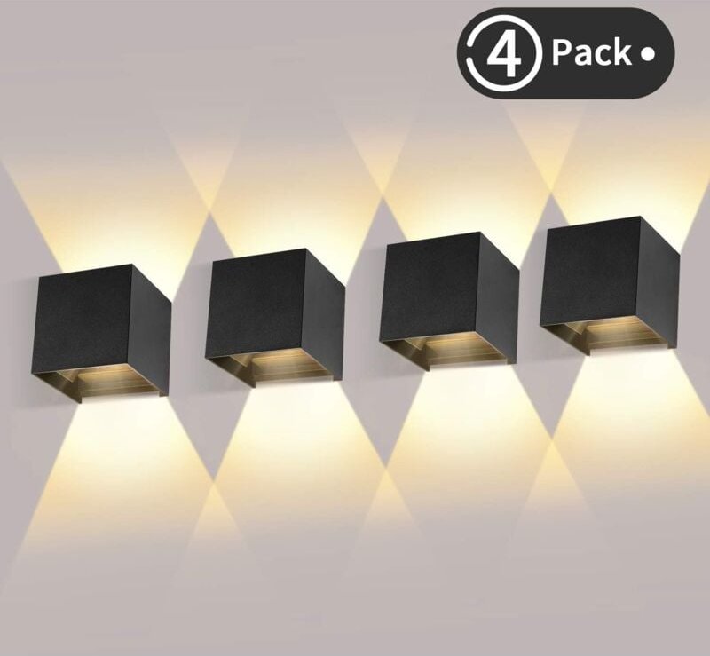 4 Stück LED-Wandleuchte für den Außenbereich, 12 w, Innenwandleuchte, 3000 k warmweiß, wasserdichtes Design IP65 – Schwa...