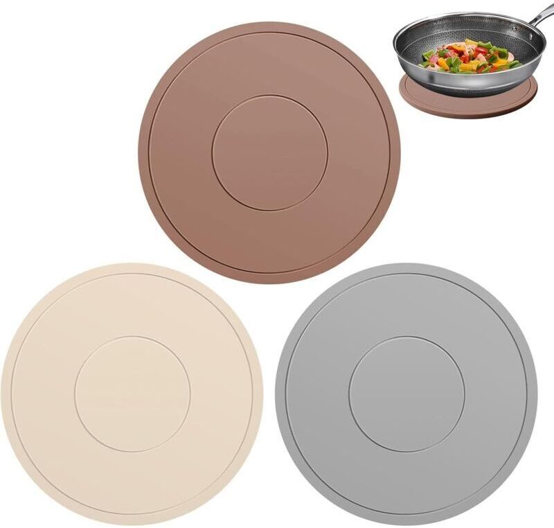 Silikonmatte, Silikon-Platzset (3-teilig), multifunktionale runde Herdmatte, hitzebeständiger Untersetzer, rutschfester ...