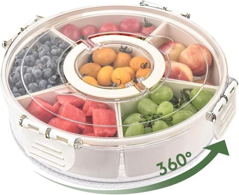 Snackbox mit 6 Fächern, drehbare Snackschale, Organizer für Picknicks und Familientreffen, abnehmbarer Snack-Schleuder f...