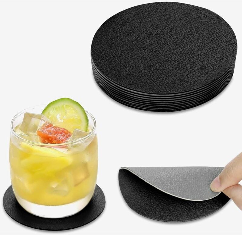 Untersetzer Gläser 15er Set, Doppelseitigen Leder Untersetzer, Rund rutschfest Glasuntersetzer, rutschfest Abwaschbare G...