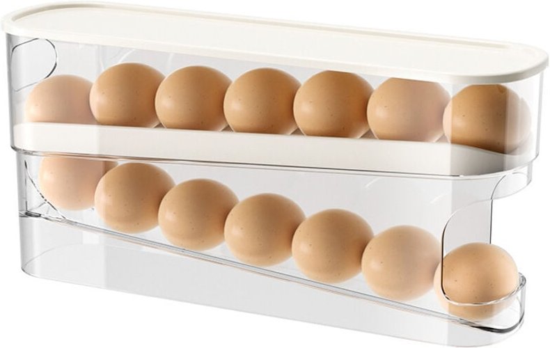 Thumbnail - Automatischer Eierspender mit 2 Ebenen, Eier-Organizer für den Kühlschrank, platzsparende rollende Eieraufbewahrung, für...