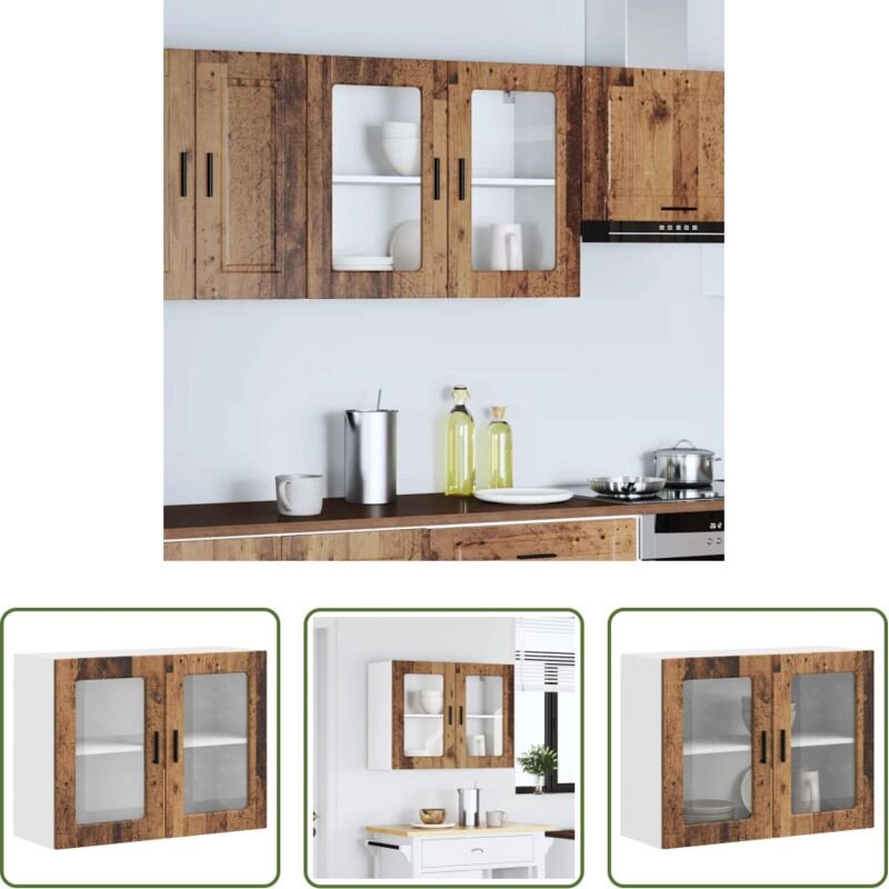 vidaXL Küchenregal - Küchen-Hängeschrank mit Glastür Porto Altholz-Optik