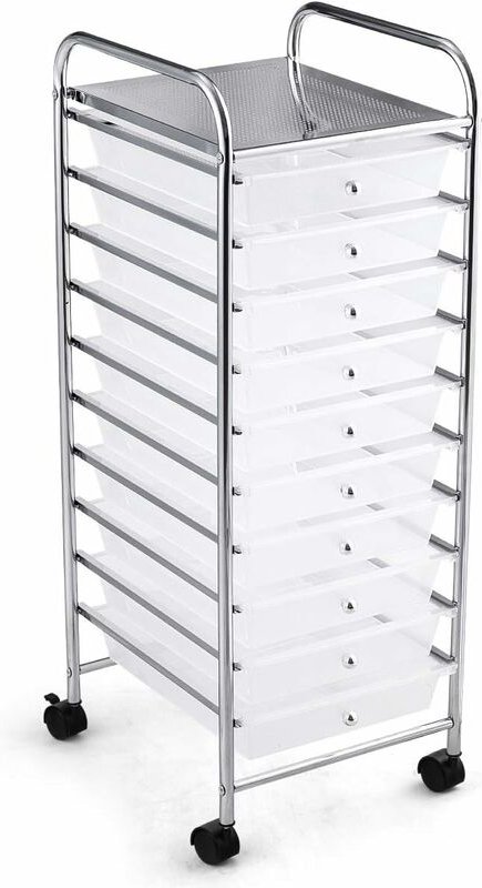GOPLUS Rollwagen mit 10 Schubladen, Rollregal, Beistellwagen mit Rollen, Haushaltswagen Küche, Rollcontainer Badrollwage...