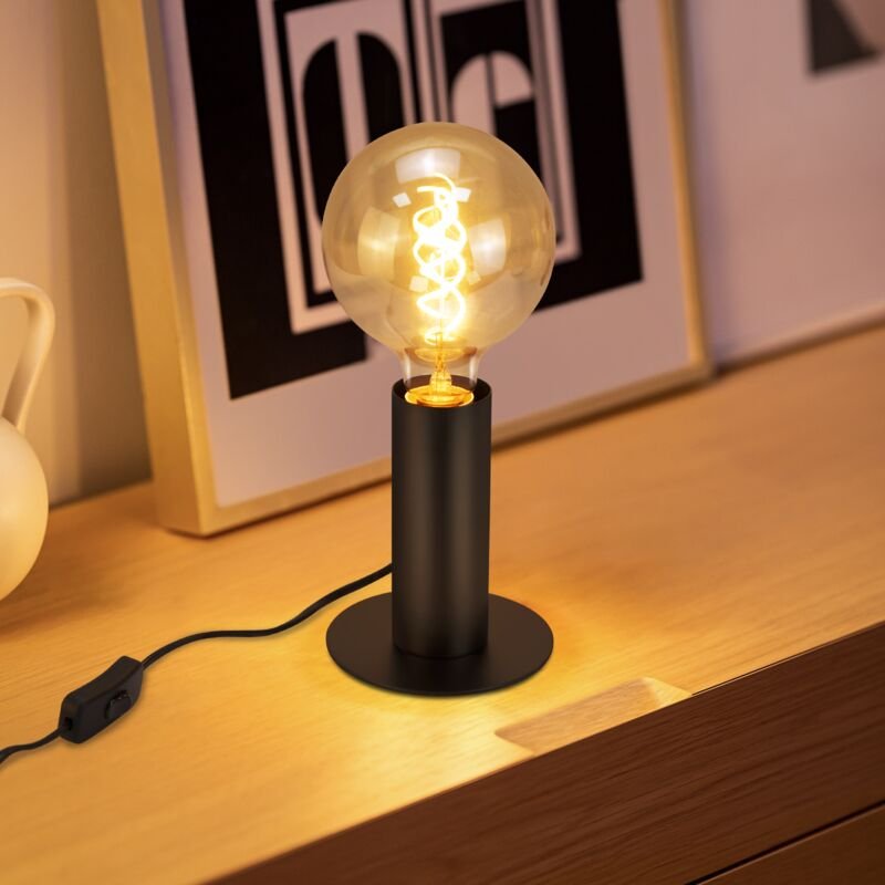 Nachttischlampe Vintage Tischlampe E27: Tischleuchte Schwarz MAX.40W mit Stecker inkl. Schalter Nachttischleuchte Indust...