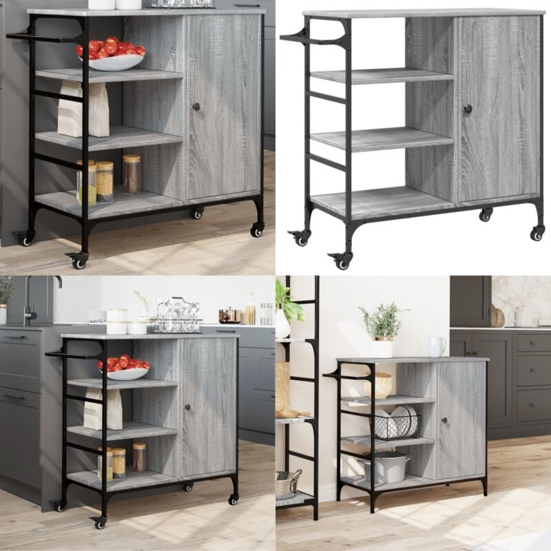 Küchenwagen Grau Sonoma 87,5x38,5x84,5 cm Holzwerkstoff - Küchenschrank - Küchentisch - Kücheninsel - Rollwagen - Mobili...