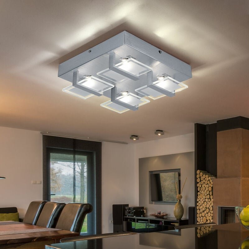 Thumbnail - Deckenlampe Deckenleuchte Wohnzimmerleuchte Schlafzimmerlampe, 4 flammig, Glas klar satiniert, 4x LED 5W 332 Lm 3200K, L...