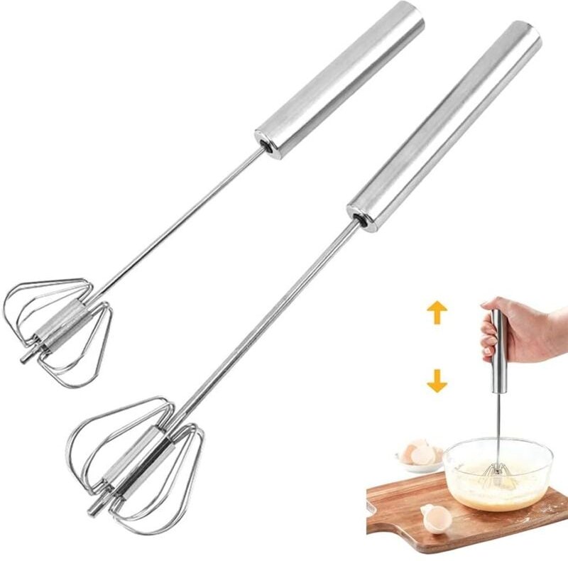 2 Schneebesen, multifunktionaler halbautomatischer Hand-Schneebesen aus Edelstahl, Milchaufschäumer, rotierender Rührbes...