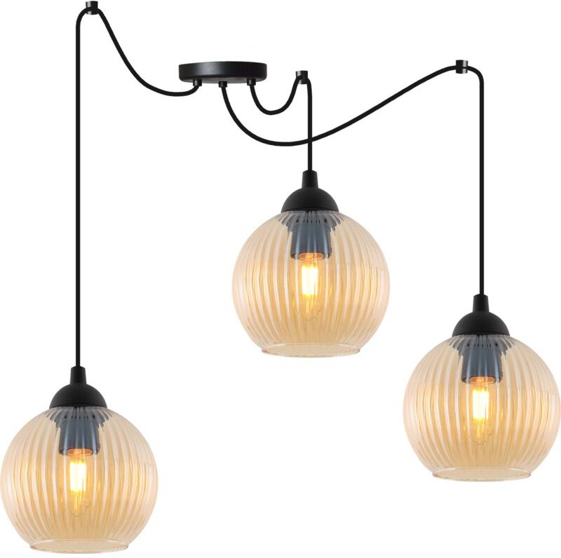 Riffle Spider Hängelampe Schwarz 3-Platten Honigkugel Lampenschirm E27