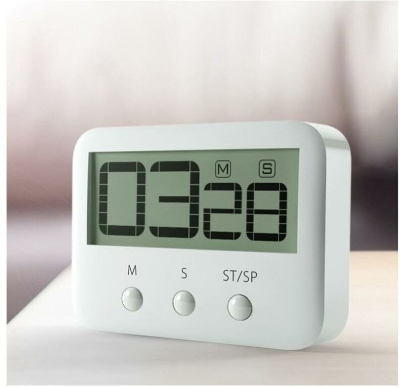 Magnetischer Küchentimer mit großem LCD-Display, Stoppuhr, lautem Alarm und Countdown-Timer, Weiß