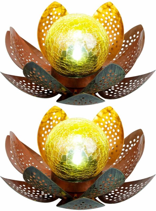 Garten Außenlampen Solarleuchte dekorative LED Solarleuchte im Lotusblüten Design, Glaskugel goldfarben, LED, 22cm, Terr...