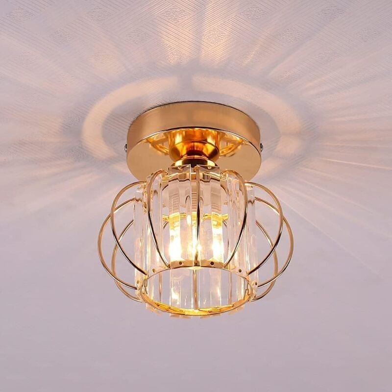 Deckenlampe Kristall Roségold, E27 Moderne Deckenleuchte Vintage Käfig Lampenschirm für Eingang Flur Schlafzimmer Wohnzi...