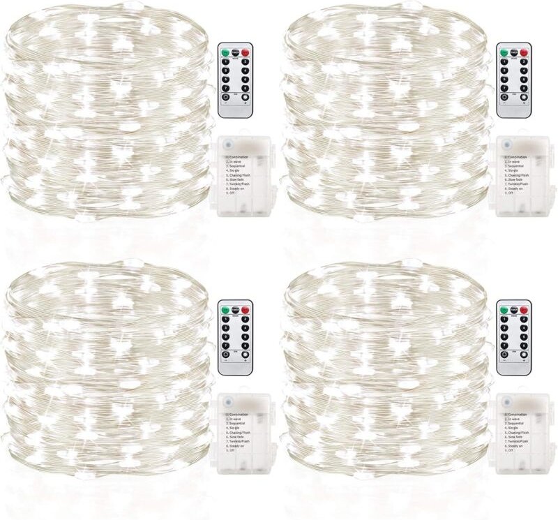15,2 x 4,8 m LED-Lichterkette, batteriebetrieben mit Timer und Fernbedienung, wasserdichte Lichterkette aus Kupferdraht ...