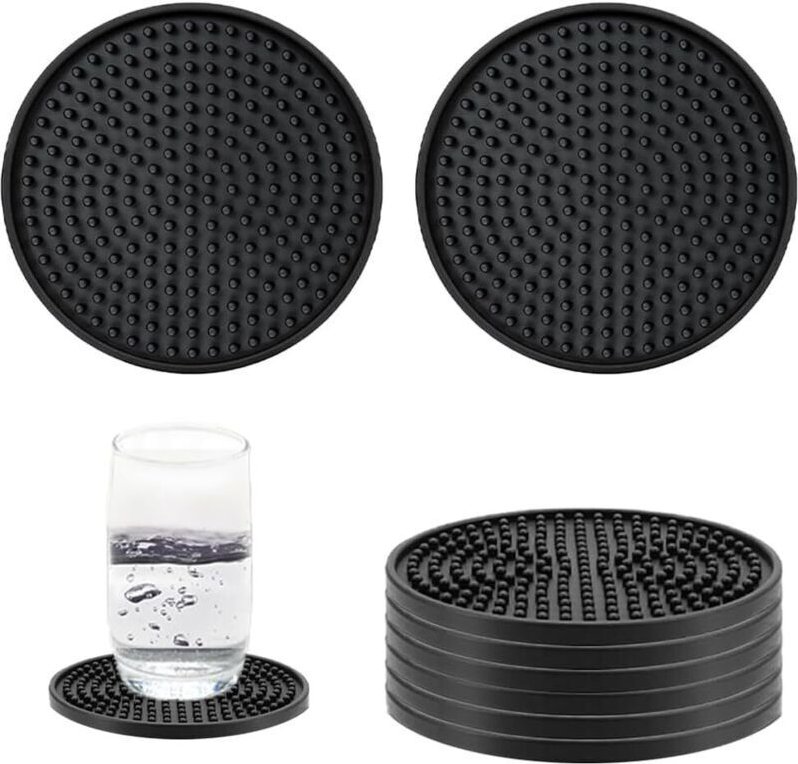 Set mit 8 runden, rutschfesten Silikonuntersetzern für Zuhause, Café, Bar und Hotel