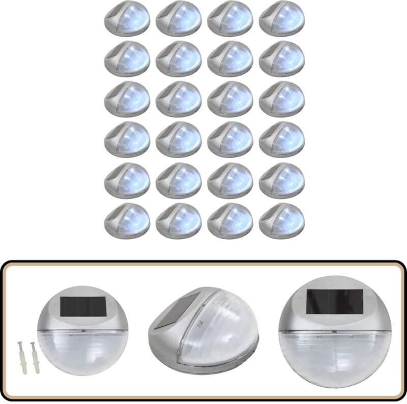 Solar-Außenleuchten für Wand LED 24 Stk. Rund Silbern - Solarlaterne - Solarleuchte - Außenscheinwerfer - Gartenbeleucht...