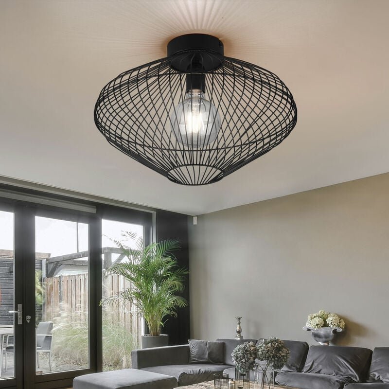 Etc-shop - Deckenleuchte Metall Deckenlampe schwarz Käfig rund Esszimmer Lampe in Gitterform, Metall, rund, Fassung 1x E...