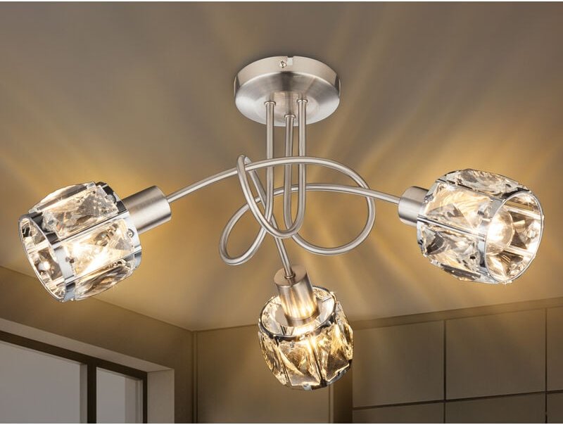 Led Deckenleuchte 3-flammig mit Glaskristallen Silber matt, ø 38cm