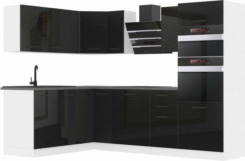 Küchenzeile Küchenblock Küche L-Form Melanie Küchenmöbel mit Griffe, Einbauküche ohne Elektrogeräten mit Hängeschränke u...