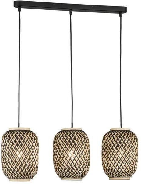 Fischer&honsel - Pendelleuchte hummel 3-flammig mit Bambus Korbgeflecht, Breite 69cm