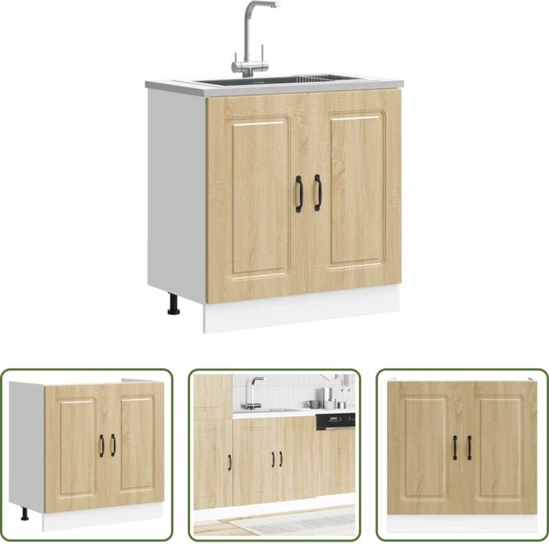 vidaXL Holzwerkstoff - Spülenunterschrank Kalmar Sonoma-Eiche 80x46x81,5 cm