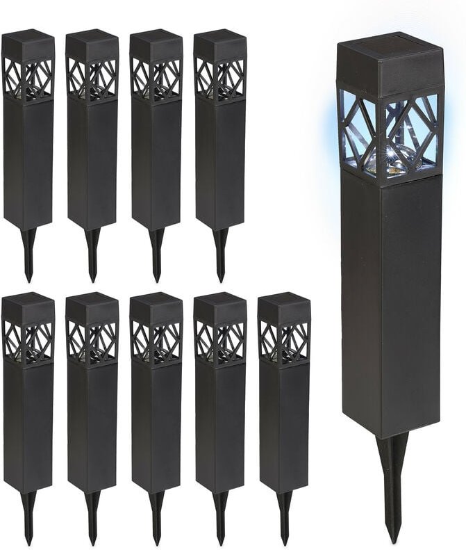 Relaxdays - Solarlampen 10er Set, kaltweiß, wasserdicht, Dämmerungssensor, led Solarleuchte, HxBxT: 41 x 6 x 6 cm, schwa...