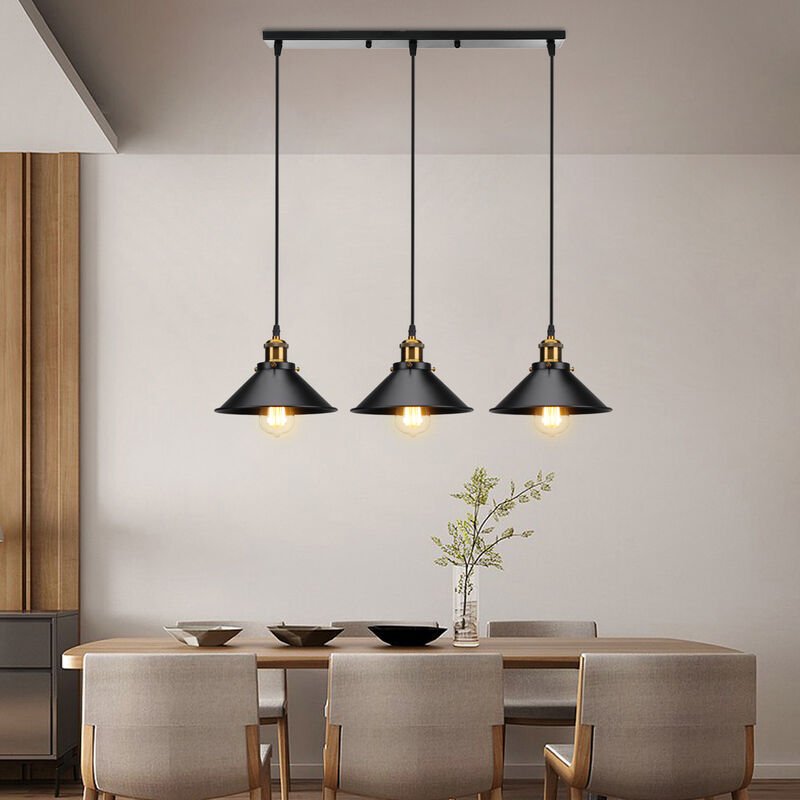 Pendelleuchte, 3 Flammig Hängelampe mit Ø22cm Eisen Lampenschirm, Deckenleuchte E27 Lampenfassung für Esszimmer Schlafzi...