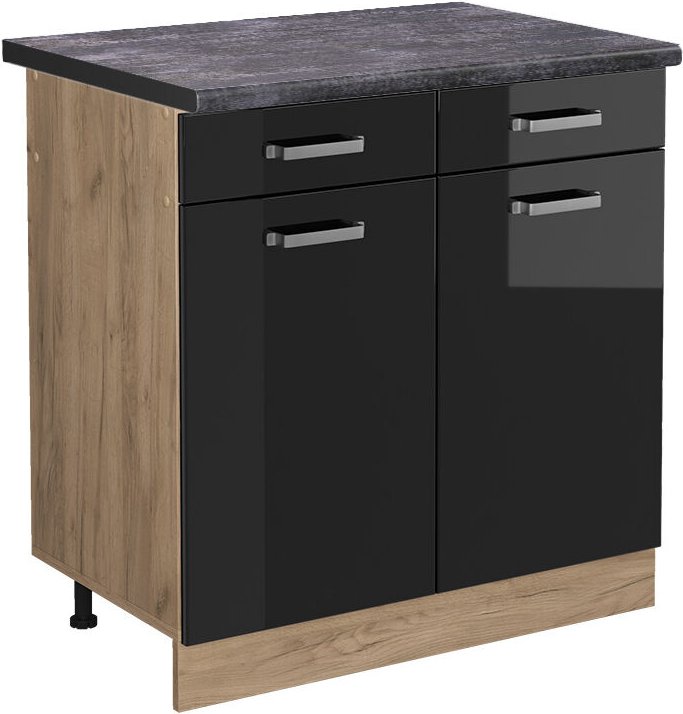 Küchenunterschrank R-Line, Schwarz Hochglanz, 80 cm , AP Anthrazit, Vicco